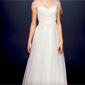 David’s Bridal Collection Lace and Tulle Wedding Dress with Beaded Straps